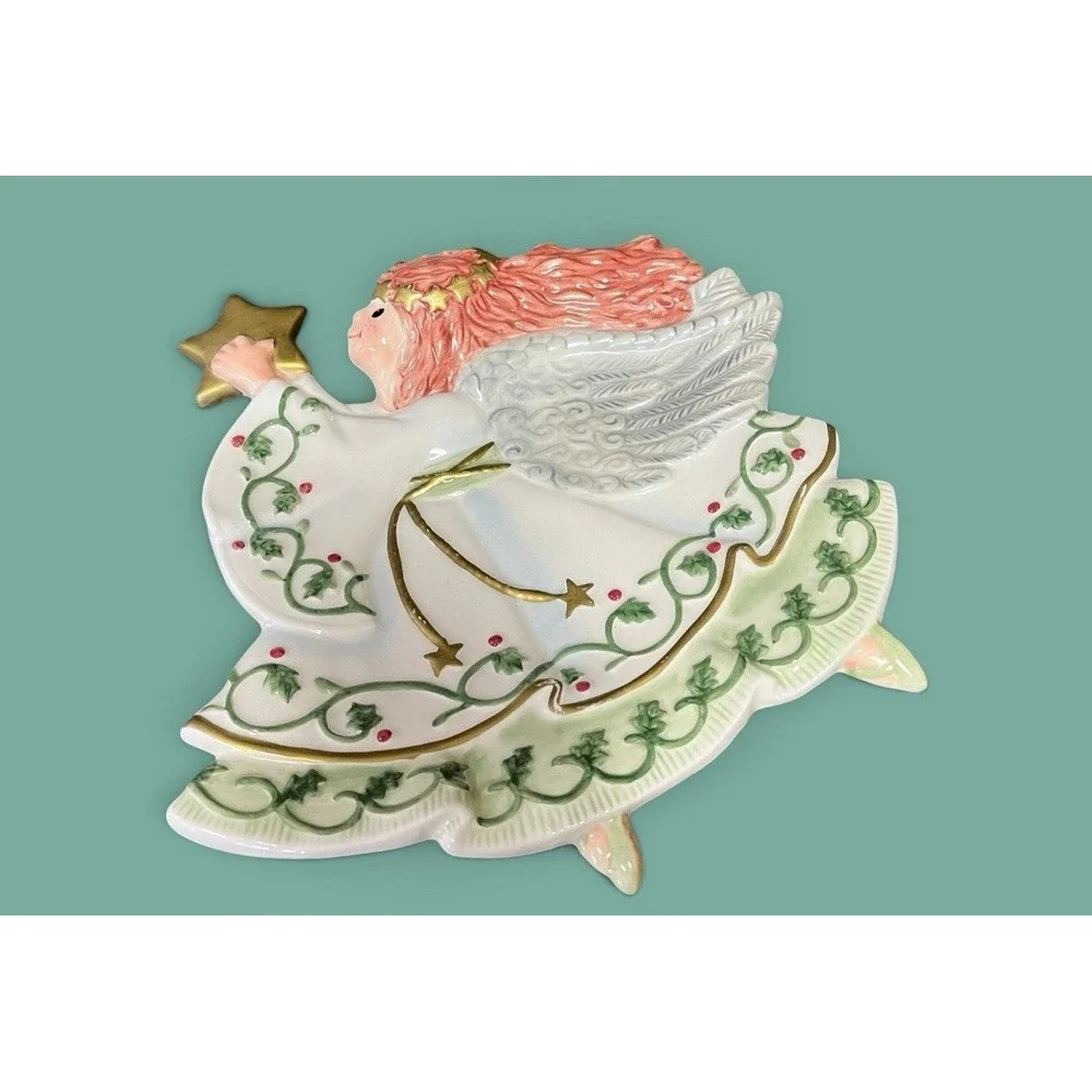 Fitz & Floyd Essentials Moonbeams Angel Canape Serving Decorative Plate 2003 Vtg